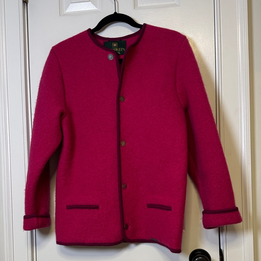 Vintage Giesswein Austrian Wool Jacket Pink Boiled Wool Made in Austria S/M - Picture 2 of 15